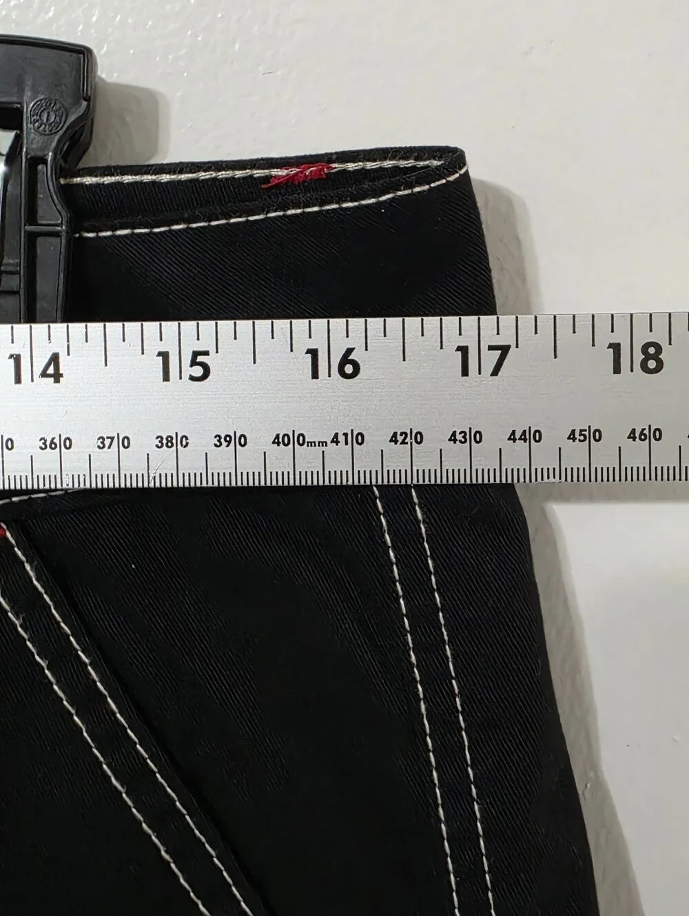 True Religion Black Cargo Shorts with White Contrast Stitching and Red Accents